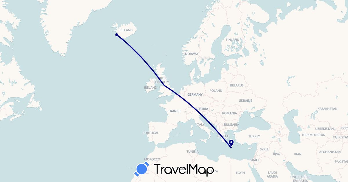 TravelMap itinerary: driving in United Kingdom, Greece, Iceland (Europe)